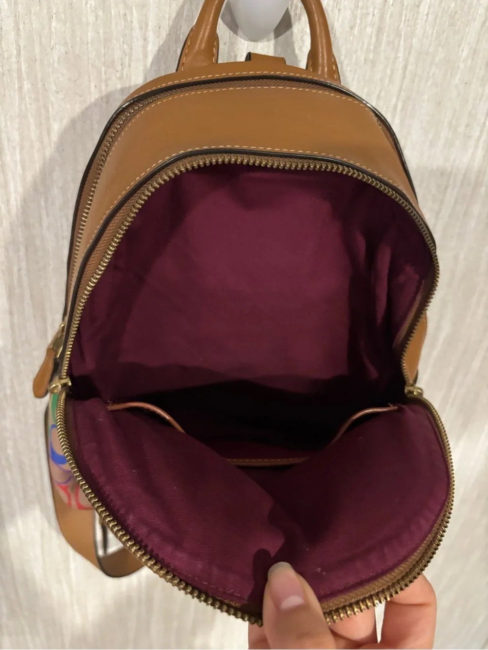 Coach Carrie Backpack tan and rainbow leather